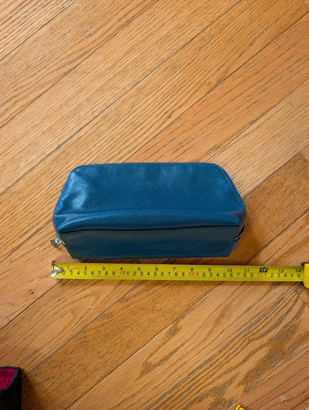 Coach Cosmetics Make-up Bag Clutch Teal Blue Textured Leather Hide Travel Case